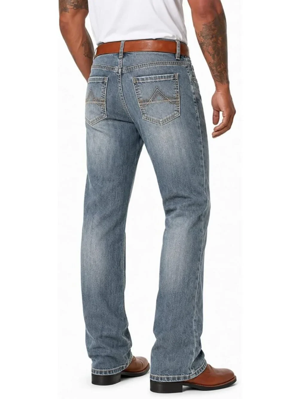 Men's Bootcut Jeans with Stretch, Regular Fit, Back Embroidery, Casual Denim